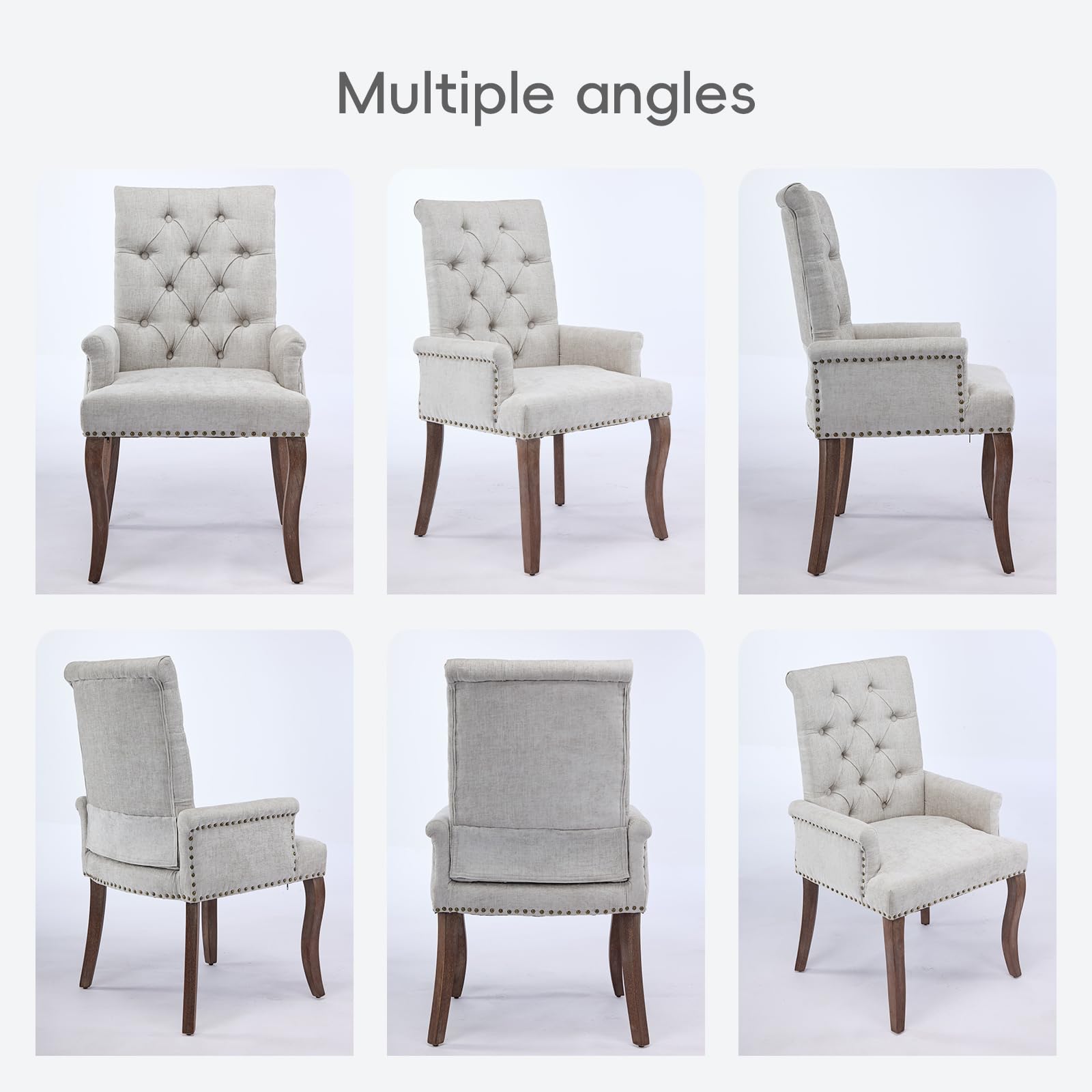 Upholstered Chenille Tufted Dining Chair with Arms – Solid Wood Frame Accent Chair for Dining Room, Kitchen & Living Room