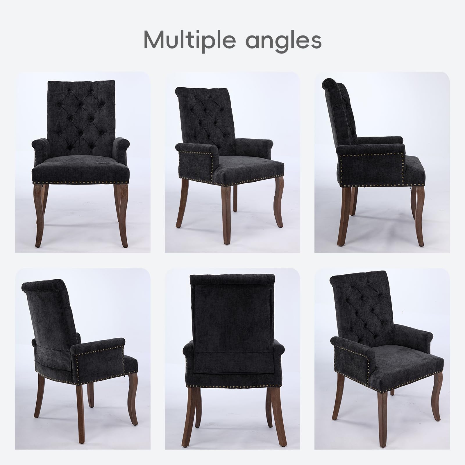 Upholstered Chenille Tufted Dining Chair with Arms – Solid Wood Frame Accent Chair for Dining Room, Kitchen & Living Room