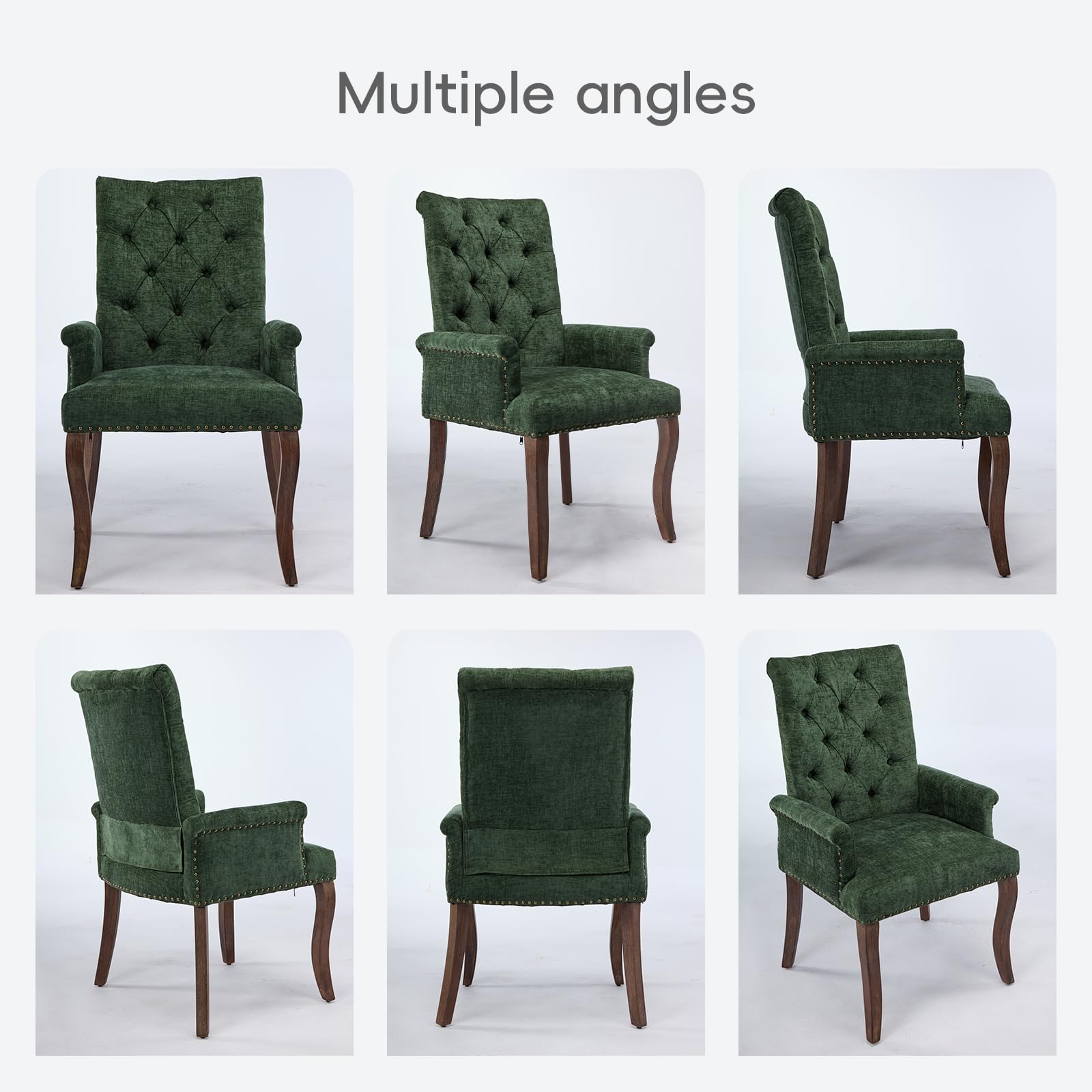 Upholstered Chenille Tufted Dining Chair with Arms – Solid Wood Frame Accent Chair for Dining Room, Kitchen & Living Room