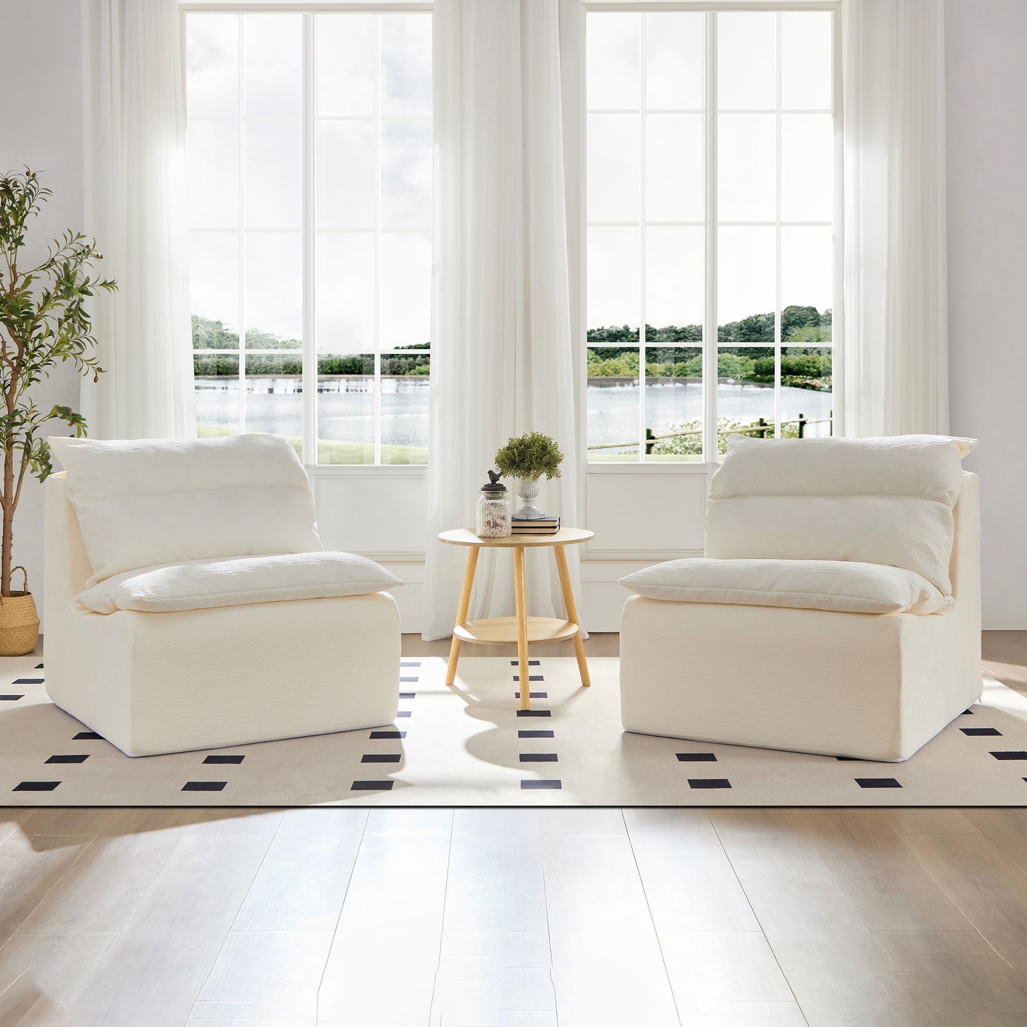 Modern Armless Lounge Chair – Comfy Single Sofa with Backrest for Living Room or Bedroom